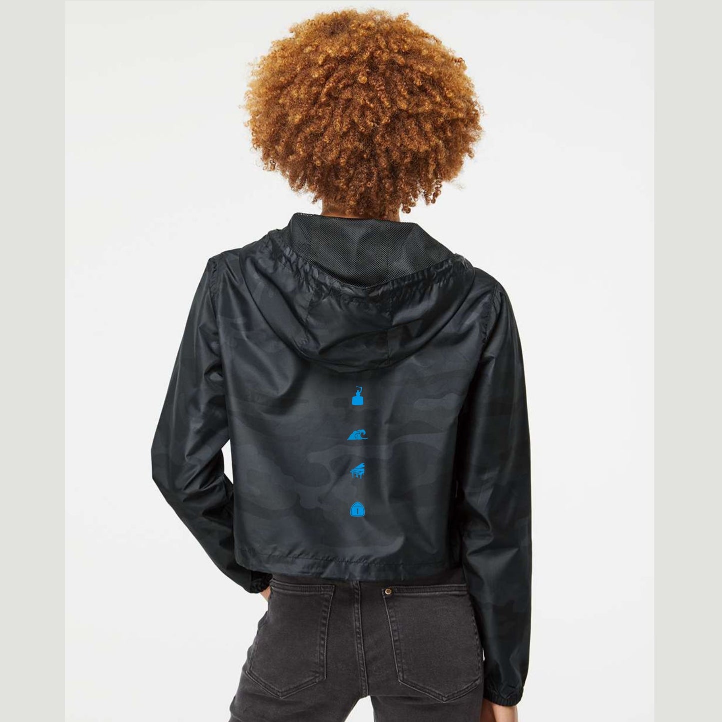 Women's Crop Hooded Windbreaker -Black Camo- RCP