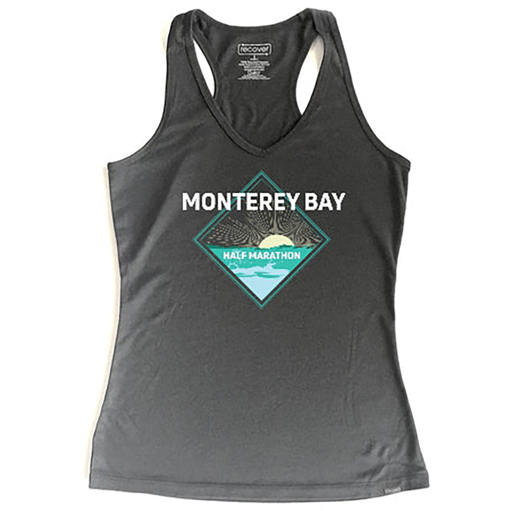 Monterey Bay Half Marathon Women's 100% Recycled Sport Tank, Heather Black - BSIM Store
