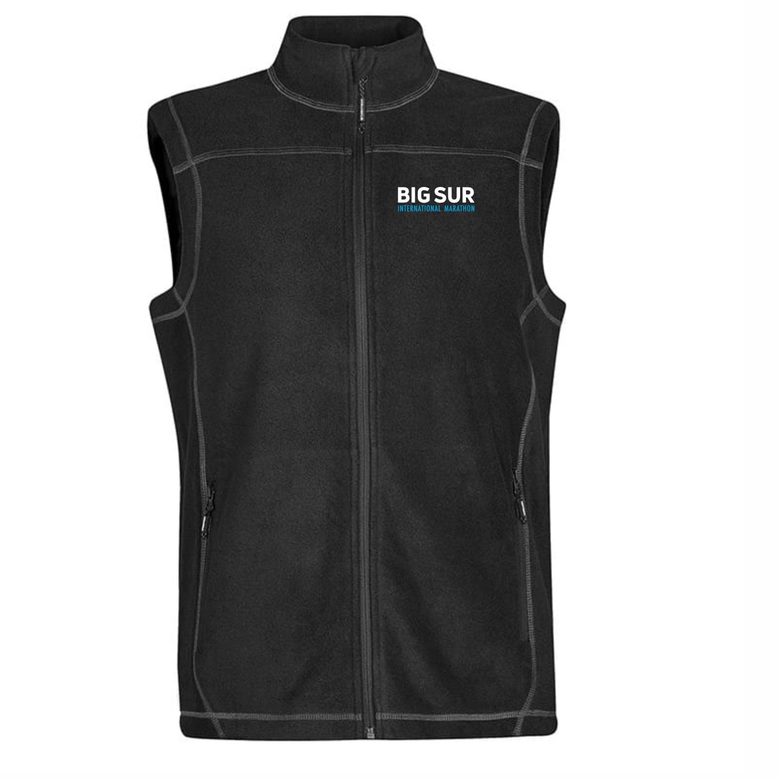 BSIM Men's Fleece Zip Coverstitch Vest -Black- Embroidery