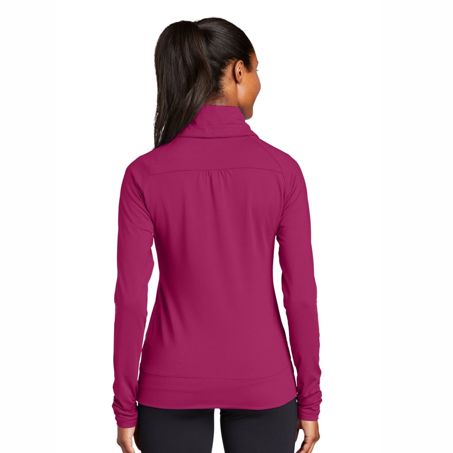 MBH Women's Cowl Stretch Zip Jacket -Pink Rush- Embroidery